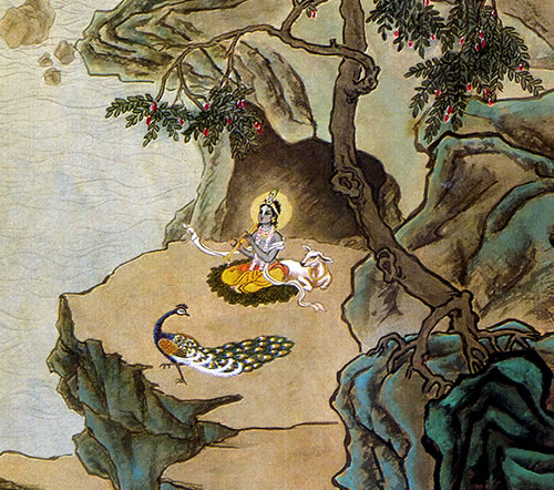 Krsna portrayed in a Chinese style from The Light of the Bhagavatam.