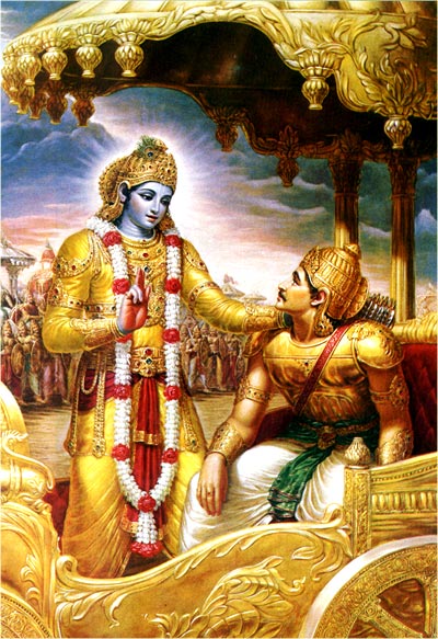 Krsna speaks the Bhagavad-gita to Arjuna