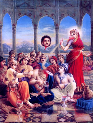 Mohini decapitates Rahu who is posing as a devotee