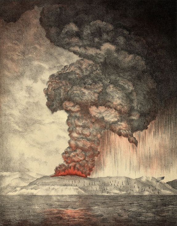 Lithograph of Karakatoa erupting