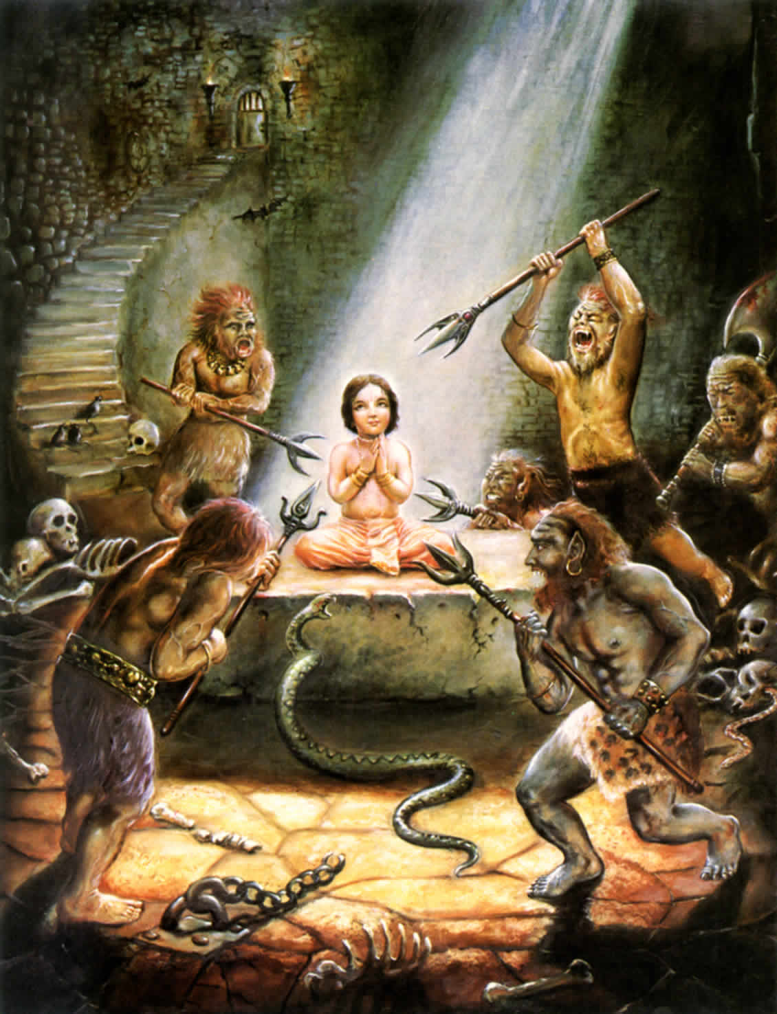 Prahlada tortured by his father's servants.