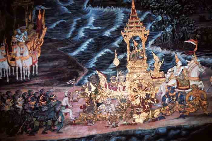 Rama goes to battle on a golden chariot
