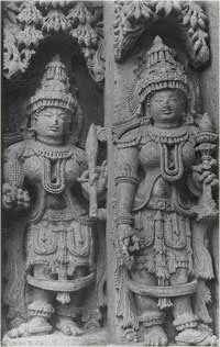 Statues of two women from the Somanathapura temple, South India.