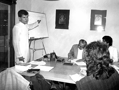 Shyamasundara Dasa giving a seminar on Prasna at the Matrix Vedic astrology seminar 1987